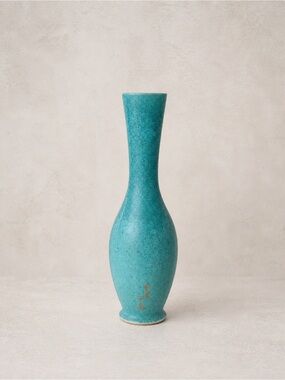 Mid Century Modern Turquoise Studio Vase Minimalist Japanese Decor 9in